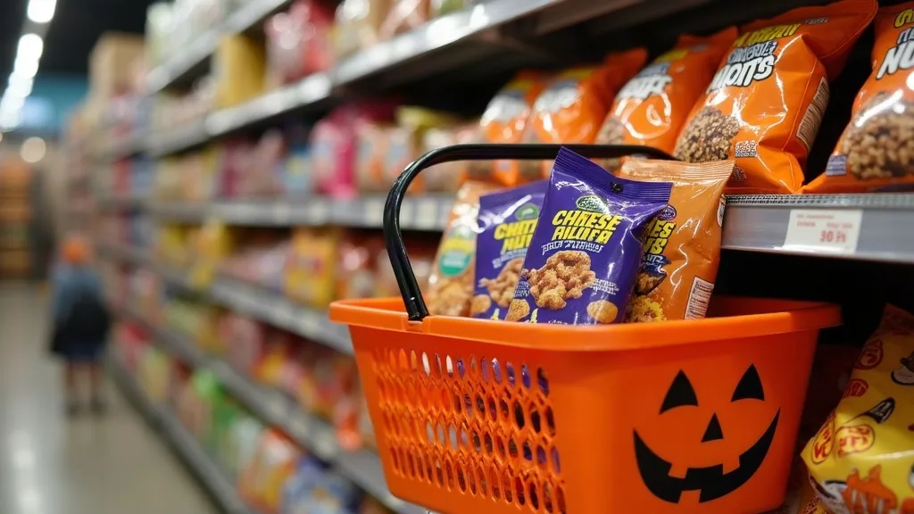 Editorial illustration for: Hershey expands Halloween lineup with popcorn, pretzels and cheese puffs