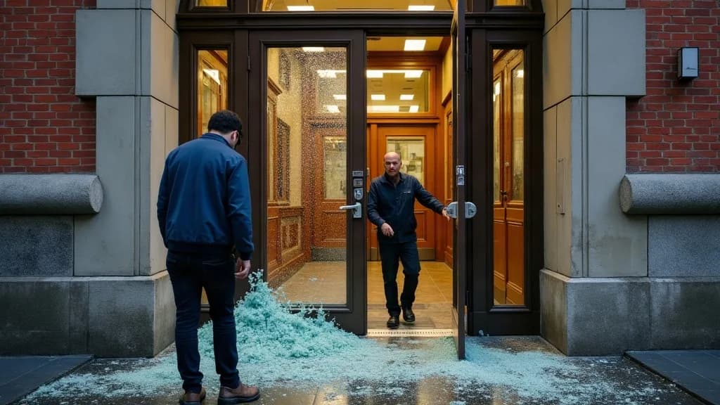 Editorial illustration for: Man charged after Flower Memorial Library door glass shattered