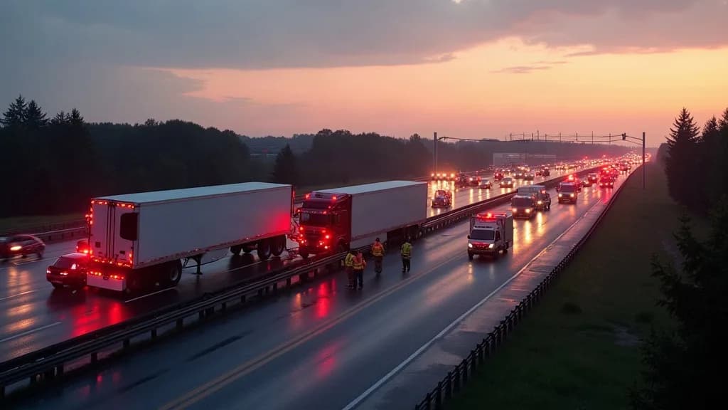 Editorial illustration for: Tractor-trailer rollover closes I-781 ramp in Pamelia