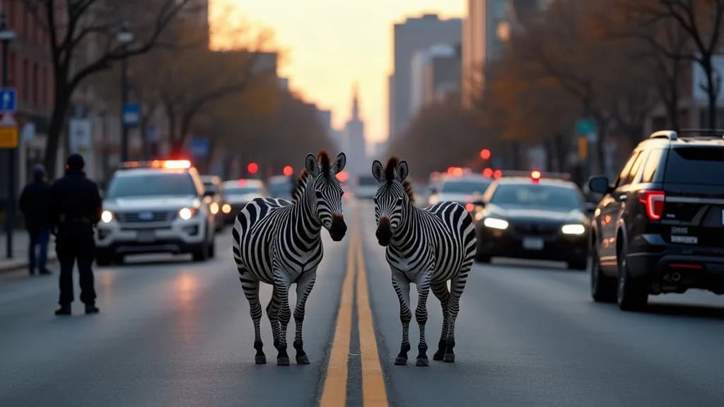 Editorial illustration for: Watertown police respond after two zebras appear on city street